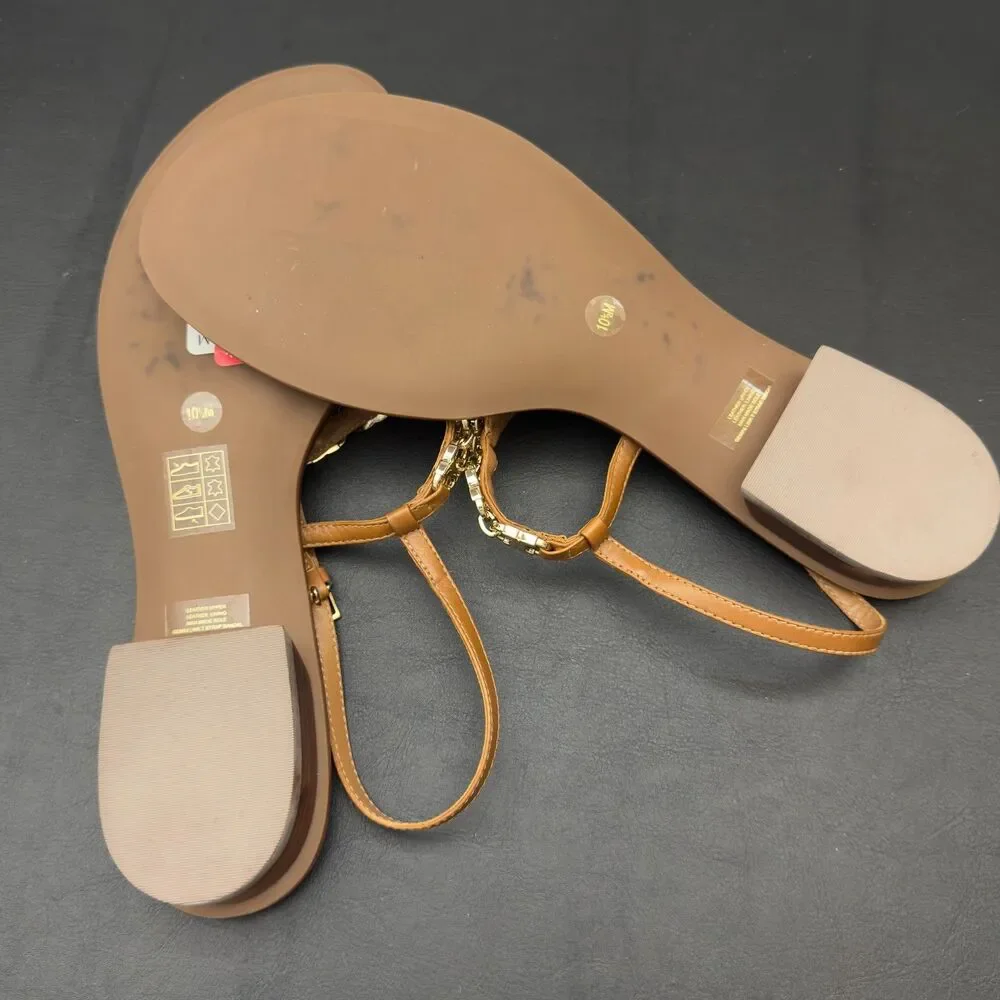 Tory Burch Gemini Link T-Strap Sandals Summer Resort Wear Leather NEW 10.5M